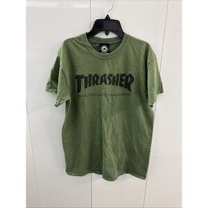 Vintage Thrasher Skateboard Magazine Logo SF CA Medium Olive Army Green T-Shirt